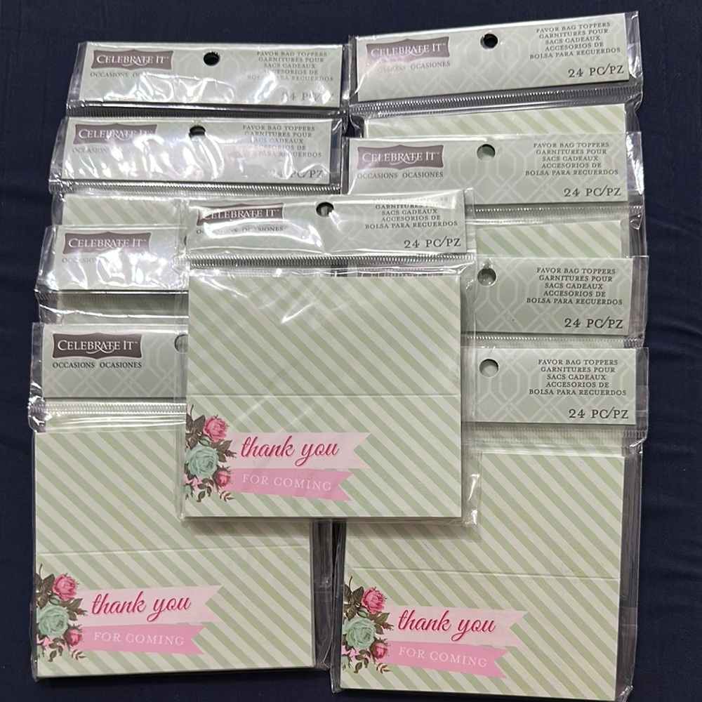 Celebrate It Thank You Favor Bag Toppers - Pink and Green